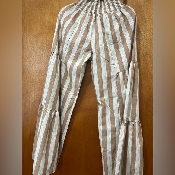 NWT WISTERIA LANE Striped Tan and White Women's Palazzo Pants - M LONG - Picture 4 of 6